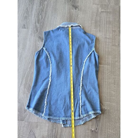 Womans Cody James Denim Sleevless Western Pearl Snap  Light Wash Size XL VTG - Picture 6 of 7